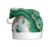 Woshuwo Sombrero abstracto de Papá Noel de mármol verde esmeralda blanco para adultos, gorro de Navidad novedoso