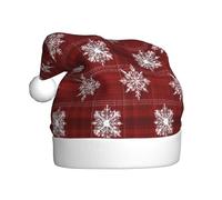 Woshuwo Sombrero de Papá Noel a cuadros rojo y blanco con copos de nieve para adultos, gorro de Navidad novedoso