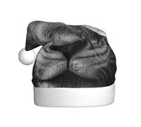 Woshuwo Sombrero de Papá Noel blanco y negro con cabeza de león para adultos, gorro de Navidad novedoso