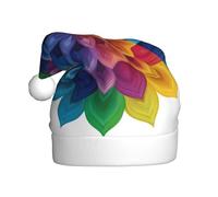 Woshuwo Sombrero de Papá Noel con diseño de flor de mandala en colores arco iris, gorro de Navidad para adultos