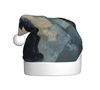 Woshuwo Sombrero de Papá Noel con diseño de gato negro bajo la luna con nubes en remolino, gorro de Navidad para adultos