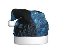 Woshuwo Sombrero de Papá Noel con diseño de gato negro sosteniendo una estrella dorada brillante, gorro de Navidad para adultos