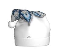 Woshuwo Sombrero de Papá Noel con diseño de mandala de copo de nieve en color azul plateado con piedras preciosas para adultos