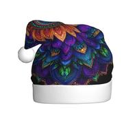 Woshuwo Sombrero de Papá Noel con diseño de mandala radiante en colores neón para adultos