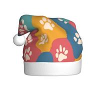 Woshuwo Sombrero de Papá Noel con patrón de patas de animales vintage para adultos, gorro de Navidad novedoso