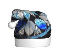 Woshuwo Sombrero de Papá Noel geométrico con diseño de mandala de copo de nieve de vidrieras para adultos, gorro de Navidad novedoso