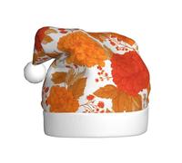 Woshuwo Sombrero de Papá Noel retro con flores rojas y naranjas vintage para adultos, gorro de Navidad novedoso