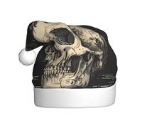 Woshuwo Sombrero de Papá Noel vintage con diseño de cuervo sobre un cráneo humano, gorro de Navidad para adultos