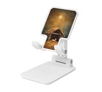 Woshuwo Soporte de madera rústica con techo de paja de cordero plegable vintage para teléfono celular, ángulo ajustable, altura de escritorio, portátil, compatible con todos los teléfonos inteligentes