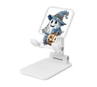 Woshuwo Soporte plegable para teléfono celular con diseño de calabaza y sombrero de bruja de mezclilla azul, ángulo ajustable, altura de escritorio, portátil, compatible con todos los teléfonos