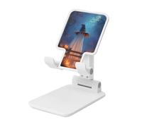 Woshuwo Soporte plegable para teléfono celular con diseño de fantasma de Halloween encaramado detrás de una valla de madera, ángulo ajustable, altura de escritorio, portátil, compatible con todos los
