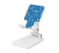 Woshuwo Soporte plegable para teléfono celular con diseño de flores silvestres blancas sobre azul, ángulo ajustable, altura de escritorio, portátil, compatible con todos los teléfonos inteligentes