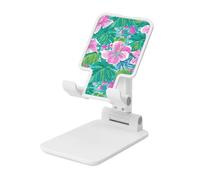 Woshuwo Soporte plegable para teléfono celular con diseño de flores tropicales rosadas, ángulo ajustable, altura de escritorio, portátil, compatible con todos los teléfonos inteligentes, estilo blanco