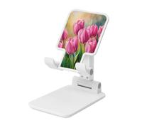 Woshuwo Soporte plegable para teléfono celular con diseño de tulipanes rosados con flores de jardín de primavera y ángulo ajustable, altura de escritorio, portátil, compatible con todos los teléfonos