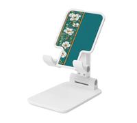 Woshuwo Soporte plegable para teléfono celular con diseño vertical de flores blancas, color verde azulado, ángulo ajustable, altura de escritorio, portátil, compatible con todos los teléfonos