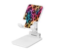 Woshuwo Soporte plegable para teléfono celular con estampado de leopardo arcoíris colorido, ángulo ajustable, altura de escritorio, portátil, compatible con todos los teléfonos inteligentes, estilo