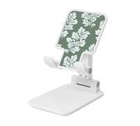Woshuwo Soporte plegable para teléfono celular con patrón de hojas blancas y verdes salvia, ángulo ajustable, altura de escritorio, portátil, compatible con todos los teléfonos inteligentes, estilo