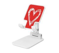 Woshuwo Soporte plegable para teléfono celular, diseño de corazón blanco sobre rojo, altura ajustable, soporte portátil para escritorio, compatible con todos los teléfonos inteligentes, estilo blanco