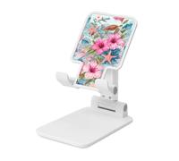 Woshuwo Soporte plegable para teléfono celular, diseño de flores de hibisco rosa, tortugas marinas, estrella de mar, ángulo ajustable, altura ajustable, compatible con todos los teléfonos inteligentes