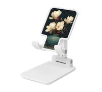 Woshuwo Soporte plegable para teléfono celular, diseño de flores de magnolia blanca, altura ajustable, soporte portátil para escritorio, compatible con todos los teléfonos inteligentes, estilo blanco