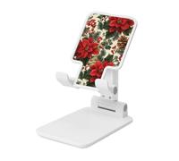 Woshuwo Soporte plegable para teléfono celular, diseño de flores de pascua rojas, hojas de acebo, ángulo ajustable, altura ajustable, compatible con todos los teléfonos inteligentes, estilo blanco