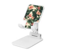 Woshuwo Soporte plegable para teléfono celular, diseño de flores tropicales, color verde y rosa, ángulo ajustable, altura ajustable, compatible con todos los teléfonos inteligentes, estilo blanco