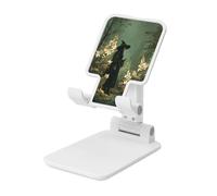 Woshuwo Soporte plegable para teléfono celular, diseño de gato blanco en bosque verde, ángulo ajustable, altura de escritorio, portátil, compatible con todos los teléfonos inteligentes, estilo blanco