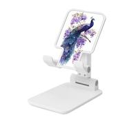 Woshuwo Soporte plegable para teléfono celular, diseño de pavo real con flores moradas, ángulo ajustable, altura de escritorio, portátil, compatible con todos los teléfonos inteligentes, estilo blanco