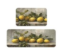 Woshuwo Still Life Of Lemons - Juego de 2 alfombras de cocina rústicas antideslizantes para el suelo, alfombra de pasillo, alfombra de área de lavandería, decoración de cocina
