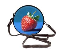 Woshuwo Strawberry On Blue - Bolso cruzado redondo de piel para mujer