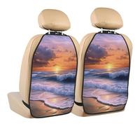 Woshuwo Sunset Beach - Protectores de asiento de coche, 2 unidades con bolsillos de almacenamiento para proteger de la suciedad y arañazos en el barro