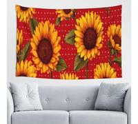 Woshuwo Tapiz de girasoles rojos y amarillos sobre puntos, arte de pared para dormitorio, sala de estar, dormitorio, tapiz estético moderno para fiestas, telón de fondo de 152 x 101 cm