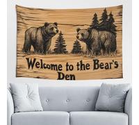 Woshuwo Tapiz de madera con texto en inglés "Welcome To The Bear's Den", arte de pared para dormitorio, sala de estar, dormitorio, tapiz estético moderno para fiestas, telón de fondo de 152 x 101 cm