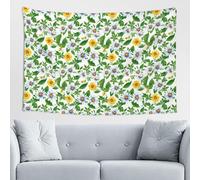 Woshuwo Tapiz de margaritas blancas y amarillas y hojas verdes, arte de pared para dormitorio, sala de estar, dormitorio, tapiz estético moderno para fiestas, telón de fondo de 152 x 101 cm