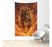 Woshuwo Tapiz de tigre saltando del fuego, arte de pared para dormitorio, sala de estar, dormitorio, tapiz estético moderno para fiestas, telón de fondo de 152 x 101 cm