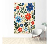 Woshuwo Tapiz vintage de flores simples rojo y azul para dormitorio, sala de estar, dormitorio, tapiz estético moderno para fiestas, telón de fondo de 152 x 101 cm