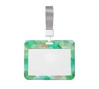 Woshuwo Tarjetero deslizante de plástico duro con diseño de acuarela verde pastel para tarjetas de trabajo, protector de etiqueta de nombre para enfermeras y oficina
