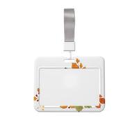 Woshuwo Tarjetero deslizante de plástico duro con diseño de calabaza naranja y hojas de otoño en acuarela, protector de etiqueta de nombre para enfermeras y oficina