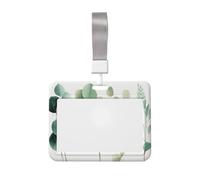 Woshuwo Tarjetero deslizante de plástico duro con diseño de ramas de eucalipto verde acuarela para tarjetas de trabajo, protector de nombre para enfermeras y oficina