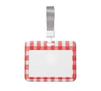 Woshuwo Tarjetero deslizante de plástico duro para tarjetas de identificación, diseño de acuarela a cuadros rojos y blancos, protector de nombre para enfermeras y oficina