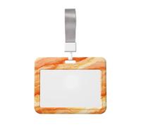 Woshuwo Tarjetero deslizante de plástico duro para tarjetas de identificación, diseño de acuarela de mármol naranja, protector de etiqueta de nombre para enfermeras y oficina