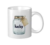 Woshuwo Tarro de cristal transparente de acuarela con etiqueta de madera de la suerte, taza de cerámica, elegante taza de café, taza de agua para el hogar y la oficina, 325 ml