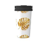 Woshuwo Taza de café aislada de acero inoxidable con diseño de hoja de palma dorada para agua fría y caliente