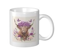 Woshuwo Taza de cerámica con corona de flores moradas, elegante taza de café, taza de agua para casa y oficina, 325 ml