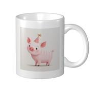 Woshuwo Taza de cerámica con diseño de cerdo lindo que lleva un sombrero de fiesta, elegante taza de café, taza de agua para el hogar y la oficina, 325 ml