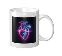 Woshuwo Taza de cerámica con diseño de corazón azul neón y morado, elegante taza de café, taza de agua para casa y oficina, 325 ml