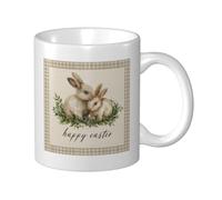 Woshuwo Taza de cerámica con diseño de corona de dos conejitos en acuarela, elegante taza de café, taza de agua para el hogar y la oficina, 325 ml