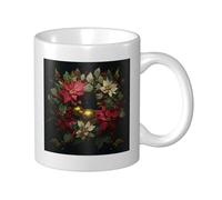 Woshuwo Taza de cerámica con diseño de corona de flores de pascua y hojas de acebo, elegante taza de café para agua para oficina en casa, 325 ml