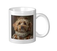 Woshuwo Taza de cerámica con diseño de corona dorada de perro, elegante taza de café, taza de agua para casa y oficina, 325 ml