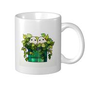 Woshuwo Taza de cerámica con diseño de dos bonitos fantasmas en maceta verde, elegante taza de café, taza de agua para el hogar y la oficina, 325 ml